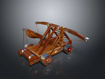 Medieval stone-cutting machine wooden structure metal parts helmet warrior cold weapon sword spear halberd axe 3d model
