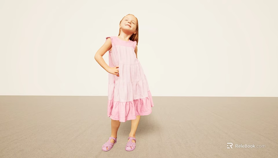 Man Wearing Pink Outfit Standing Against Light Background With Hands On Hips And Sandals 3d model 
