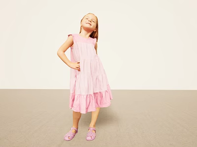 Man Wearing Pink Outfit Standing Against Light Background With Hands On Hips And Sandals 3d model