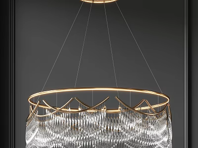 Luxurious Modern Crystal Chandelier With Circular Gold Frame And Hanging Crystal Beads 3d model