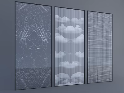 Modern Decorative Room Dividers With Abstract Lines Cloud Patterns And Grid Design 3d model