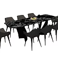 Modern Rectangular Dining Table Set with Six Black Chairs and Sleek Surface Design 3d model