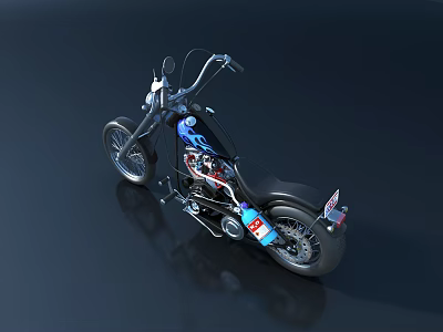 Blue Custom Motorcycle With Chrome Details And Classic Design Style 3d model