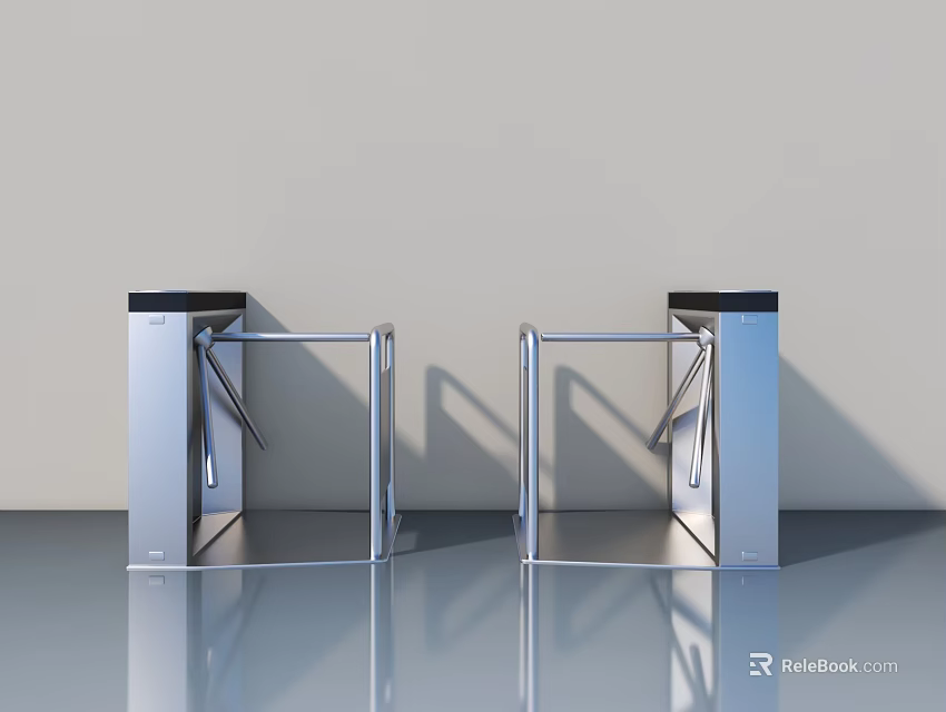 Modern Stainless Steel Swing Door Double Gate With Silver Finish And Access Control 3d model 