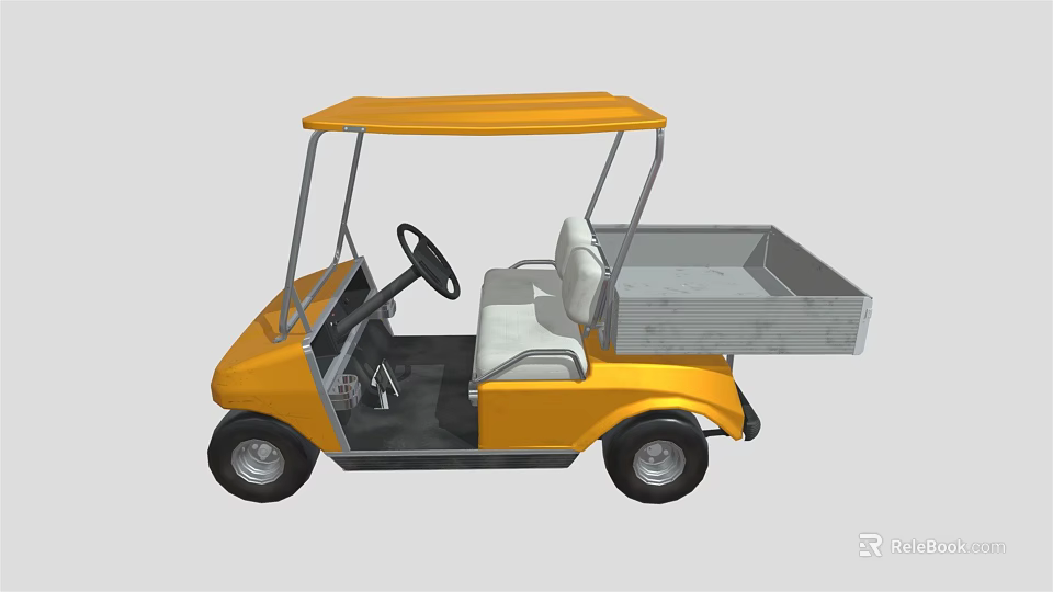 Yellow Golf Cart With Canopy Top And Open Cargo Bed Design 3d model 