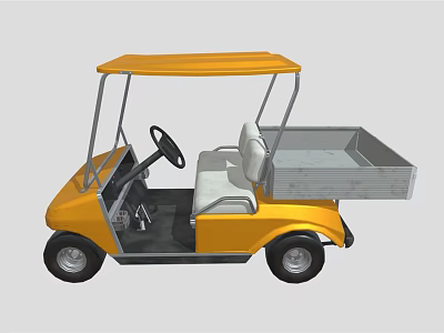 Yellow Golf Cart With Canopy Top And Open Cargo Bed Design 3d model