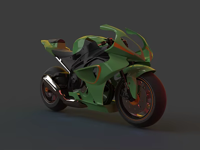 Green And Black Modern Motorcycle With Streamlined Design And Orange Accents 3d model