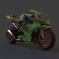Green And Black Modern Motorcycle With Streamlined Design And Orange Accents