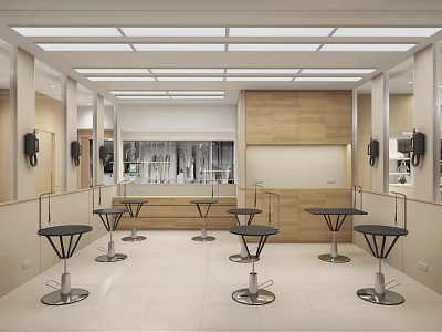 Modern Hair Salon Interior In Mall With Barber Chairs And Mirrors 3d model