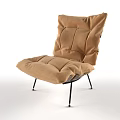 Brown Cushioned Single Sofa With Wooden Slats And Black Metal Legs