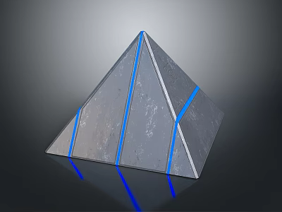 Geometric Pyramid Shaped Object With Gray Surface Blue Stripes And Metallic Reflection 3d model