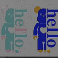 Cute Cartoon Wall Decor With Light Blue Dark Blue Figures Hello Lettering And Heart Shape