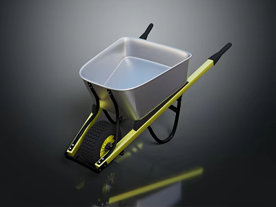 Sturdy Metal Wheelbarrow With Yellow Handles And Black Wheel For Garden Use 3d model