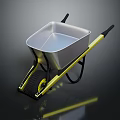 Sturdy Metal Wheelbarrow With Yellow Handles And Black Wheel For Garden Use