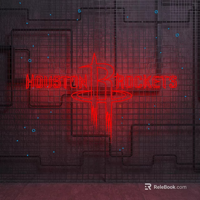Decorative Neon Lights For Houston Rockets Logo With Grid Background And Red Blue Accents 3d model 