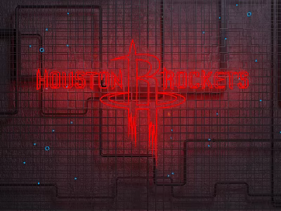 Decorative Neon Lights For Houston Rockets Logo With Grid Background And Red Blue Accents 3d model