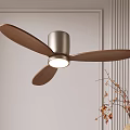 Illuminated Ceiling Fan Chandelier with Wooden Blades Metal Body Light Wall and Dried Flowers Vase