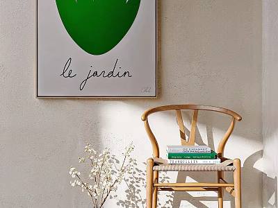 Sunlit Single Sofa With Wooden Frame Green Heart Painting Books And White Flower Vase 3d model