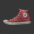 Red High Top Canvas Shoes with Blue Star Logo White Soles White Shoelaces Classic Design