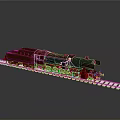 Detailed Black Train Model With Red Wheels On White Tracks