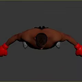 Shirtless Male Boxer Posing In Red Gloves And Black Shorts On Gray Background