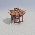 Traditional Chinese Pavilion With Red Roof Wooden Structure And Stone Steps On Gray Ground