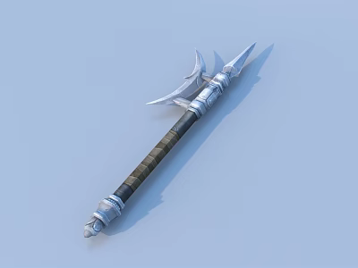 Decorative Spear With Metal Head Side Blades And Wooden Wrapped Shaft 3d model