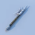 Decorative Spear With Metal Head Side Blades And Wooden Wrapped Shaft