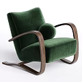 Modern Green Velvet Rocking Chair with Curved Wooden Armrests and Round Pillow