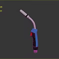 Handheld Blue And Black Weapon With Curved Metal Tube And Ergonomic Grip Design