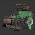 Vintage Green Industrial Machinery With Rusty Metal Components And Pipes