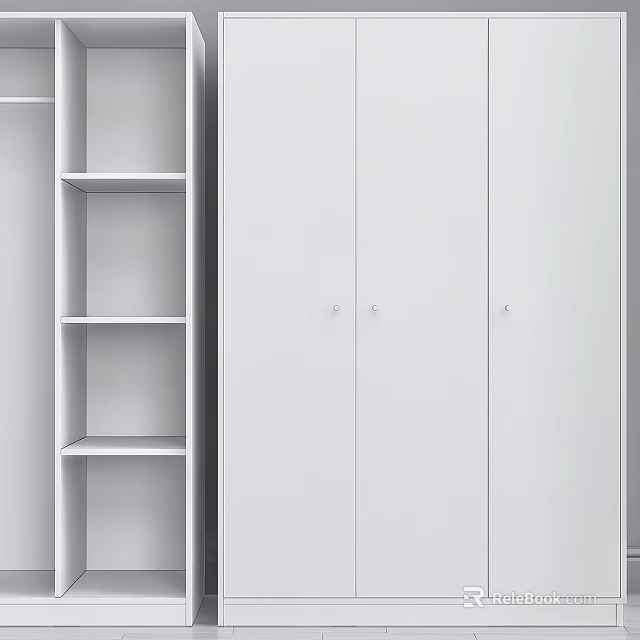 Modern White Dresser With Multiple Doors And Open Shelves Storage Design 3d model 