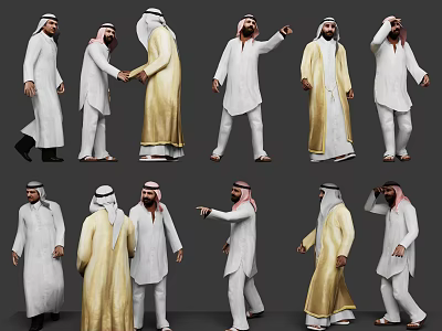Game and Movie Characters In Traditional Middle Eastern Attire With Various Poses And 3d model