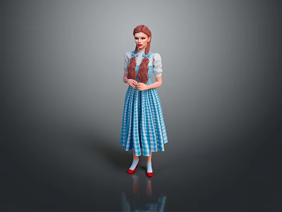 Game and Movie Character With Red Hair Pigtails Blue White Checkered Dress And Red Shoes 3d model