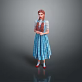 Game and Movie Character With Red Hair Pigtails Blue White Checkered Dress And Red Shoes