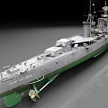 Large Historical Warship Featuring Gray Hull Green Bottom Turrets And Superstructure 3d model