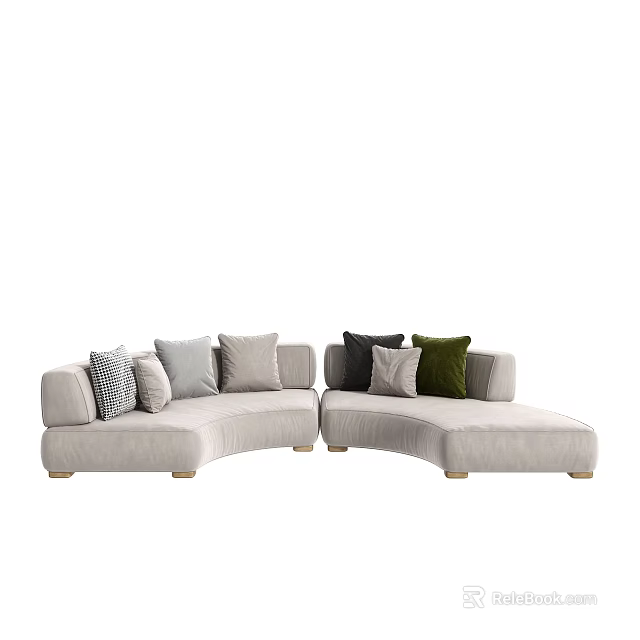 Light Gray Sectional Multi Person Sofa With Multiple Colored Cushions And Modern Design 3d model