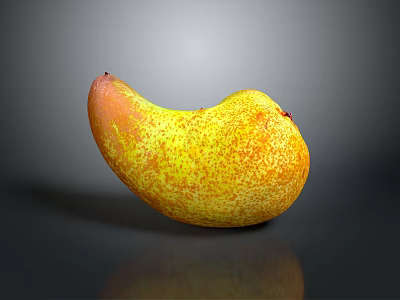 Fresh Ripe Mango With Yellow Orange Speckled Skin Curved Shape on Dark Surface with Reflection 3d model