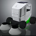 Solar Powered Cleaning Robot With White Design Green Accents And Dual Brushes