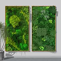 Green Plant Wall with Wooden Frames and Palm Tree Beside for Interior Decoration