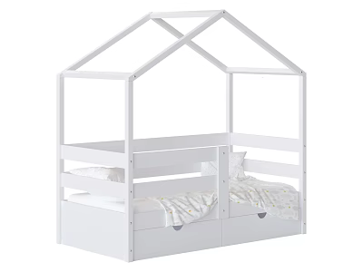 White House Shaped Kids Bed With Storage Drawers And Safety Rails 3d model