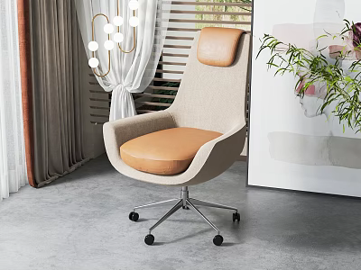 Modern Office Chair with Beige Backrest Brown Leather Seat and Metal Base 3d model