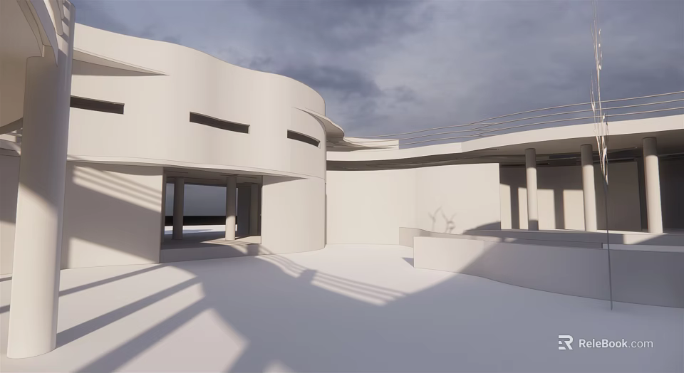 Modern White Architectural Exterior Showcasing Geometric Structure And Light Shadow Patterns 3d model