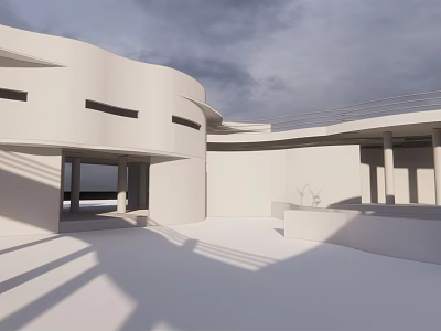 Modern White Architectural Exterior Showcasing Geometric Structure And Light Shadow Patterns 3d model