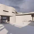 Modern White Architectural Exterior Showcasing Geometric Structure And Light Shadow Patterns 3d model
