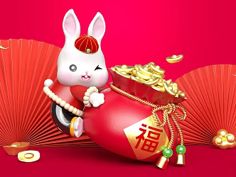 New Chinese Style Meichen Rabbit Year Creative Festive 3d model