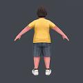 3D Man Model Wearing Yellow T-shirt Blue Shorts White Sneakers With Arms Outstretched Gray Background
