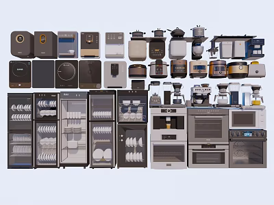 Various Kitchen Appliances Collection Including Refrigerator Microwave Oven And Coffee Maker 3d model