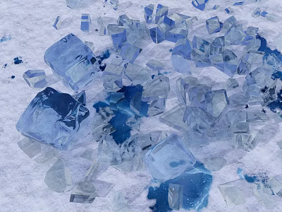 Scattered Shattered Transparent Ice Cubes With Blue Tint And Crystal Structure 3d model