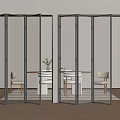 Modern Glass Folding Doors with Metal Frame Open in Interior Space Design 3d model